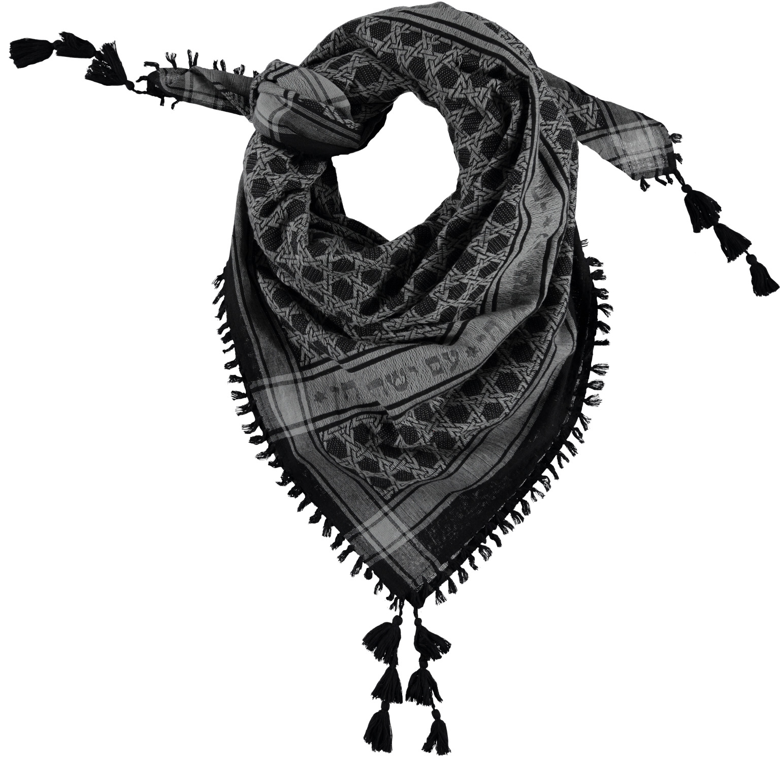 NEW: Interlink Black & Gray Sudra/Keffiyeh with Tassels - The Semitic